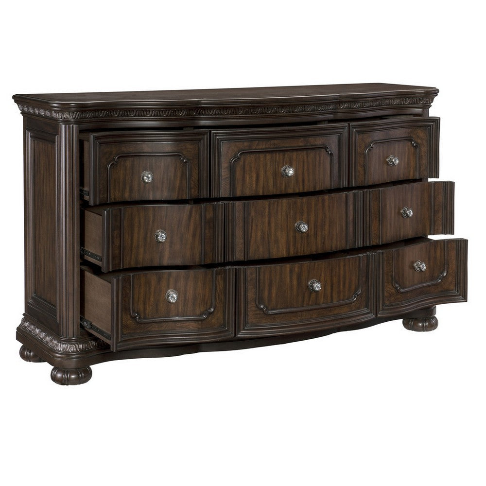 Joni 68 Inch Wide Dresser 9 Drawers Faux Crystal Knobs Dark Cherry Brown By Casagear Home BM314555