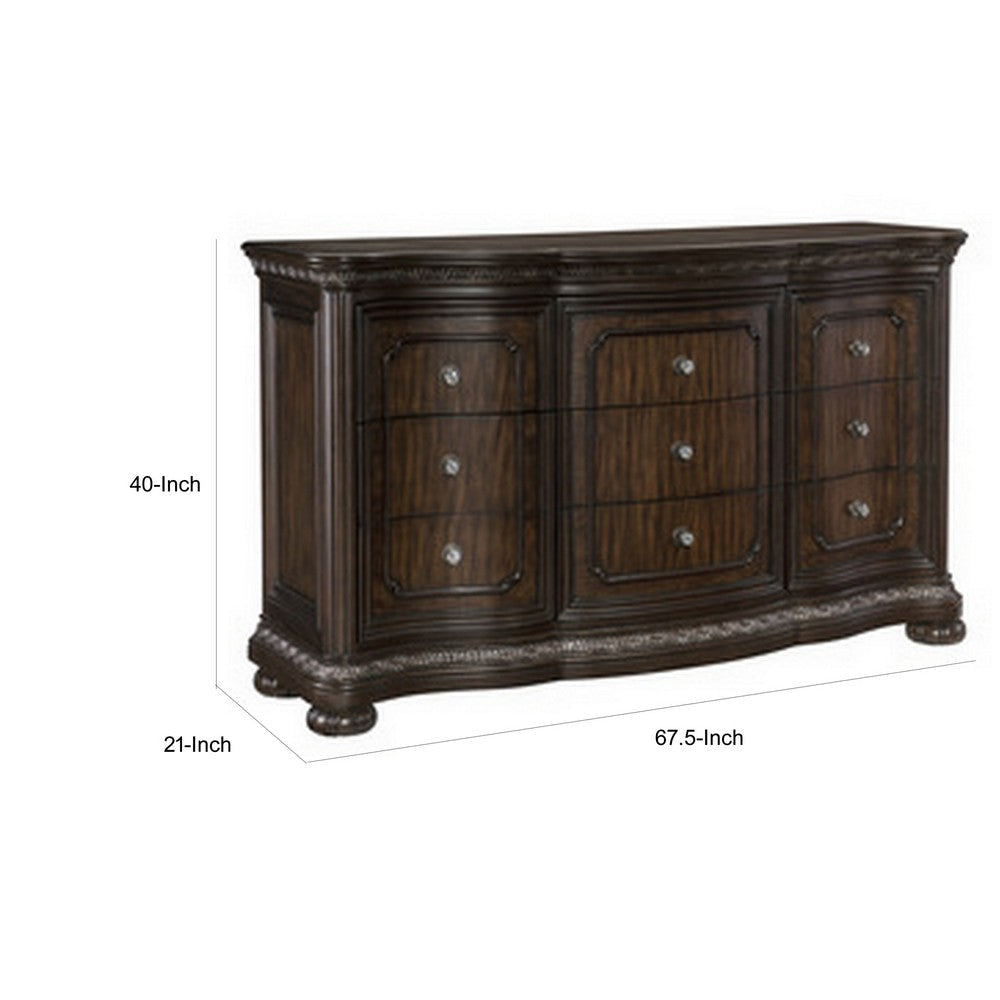 Joni 68 Inch Wide Dresser 9 Drawers Faux Crystal Knobs Dark Cherry Brown By Casagear Home BM314555