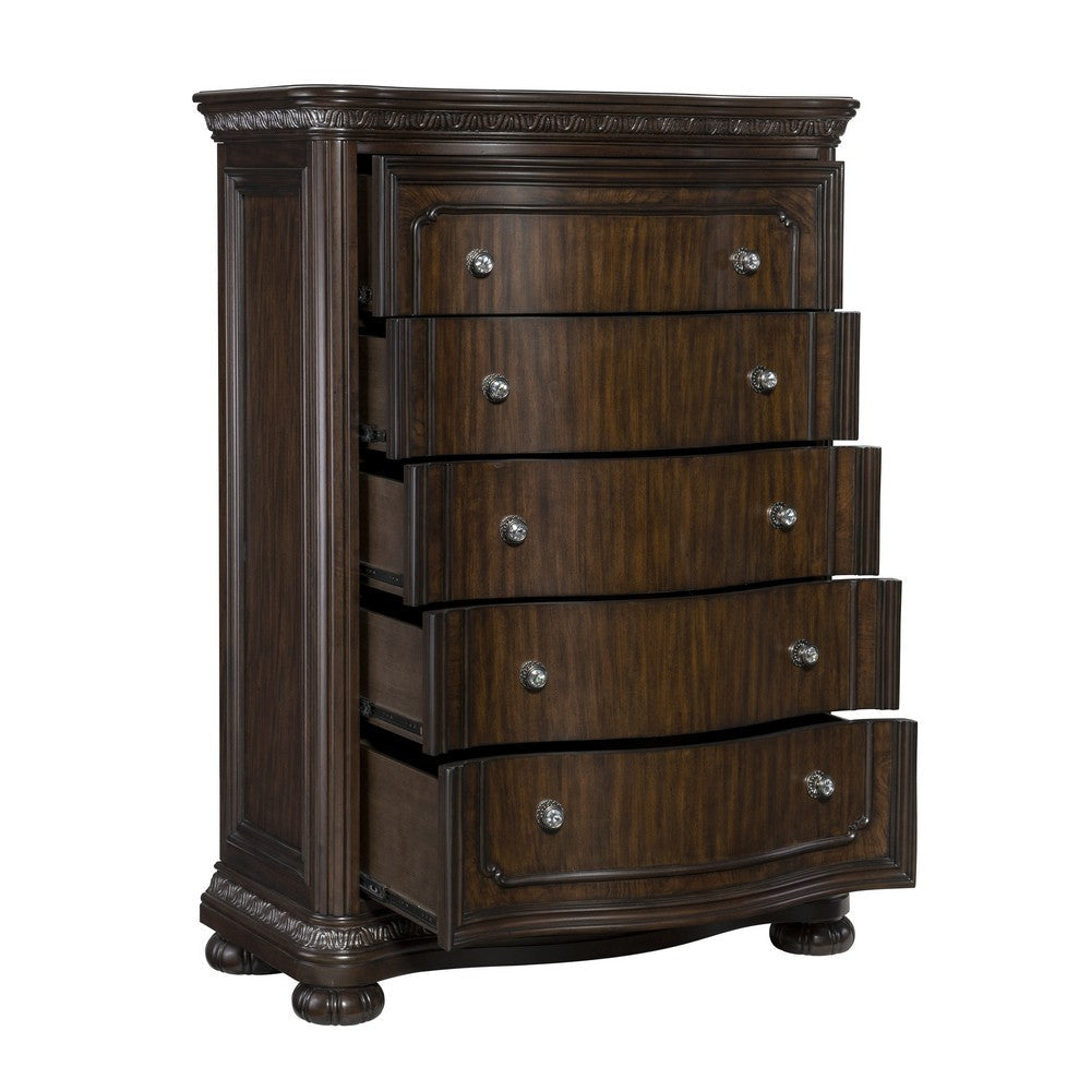 Joni 58 Inch Tall Dresser Chest 5 Drawers Faux Crystal Knobs Dark Brown By Casagear Home BM314556