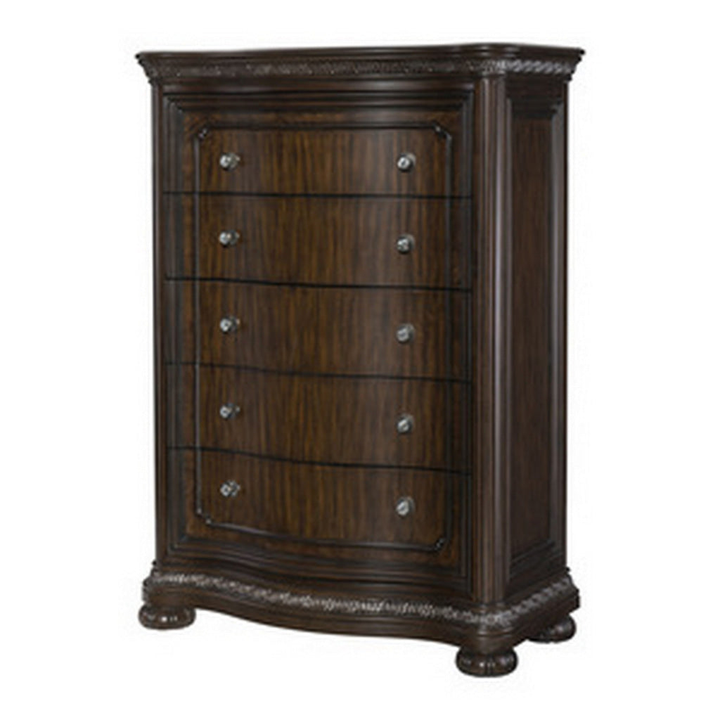 Joni 58 Inch Tall Dresser Chest 5 Drawers Faux Crystal Knobs Dark Brown By Casagear Home BM314556