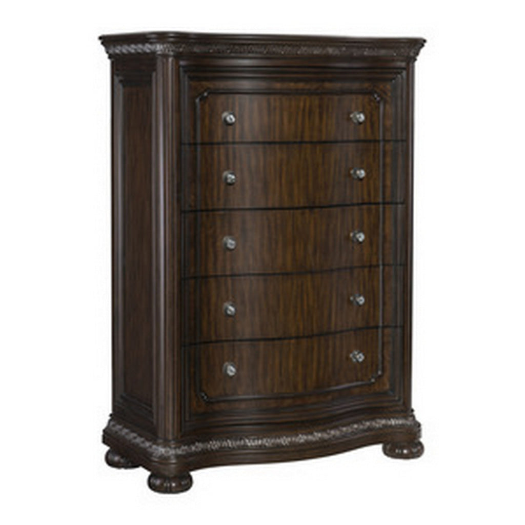 Joni 58 Inch Tall Dresser Chest 5 Drawers Faux Crystal Knobs Dark Brown By Casagear Home BM314556