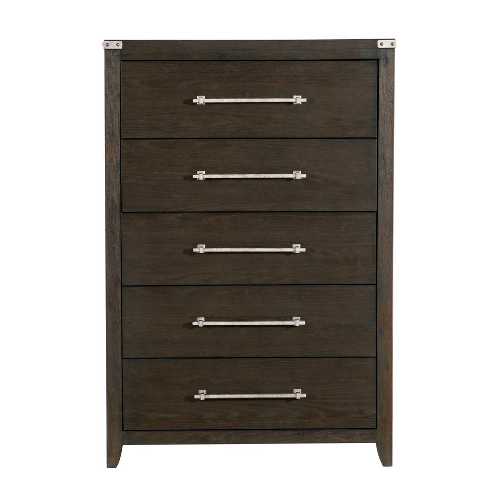 Bery 54 Inch Tall Dresser Chest 5 Drawers Metal Handles Dark Brown By Casagear Home BM314557