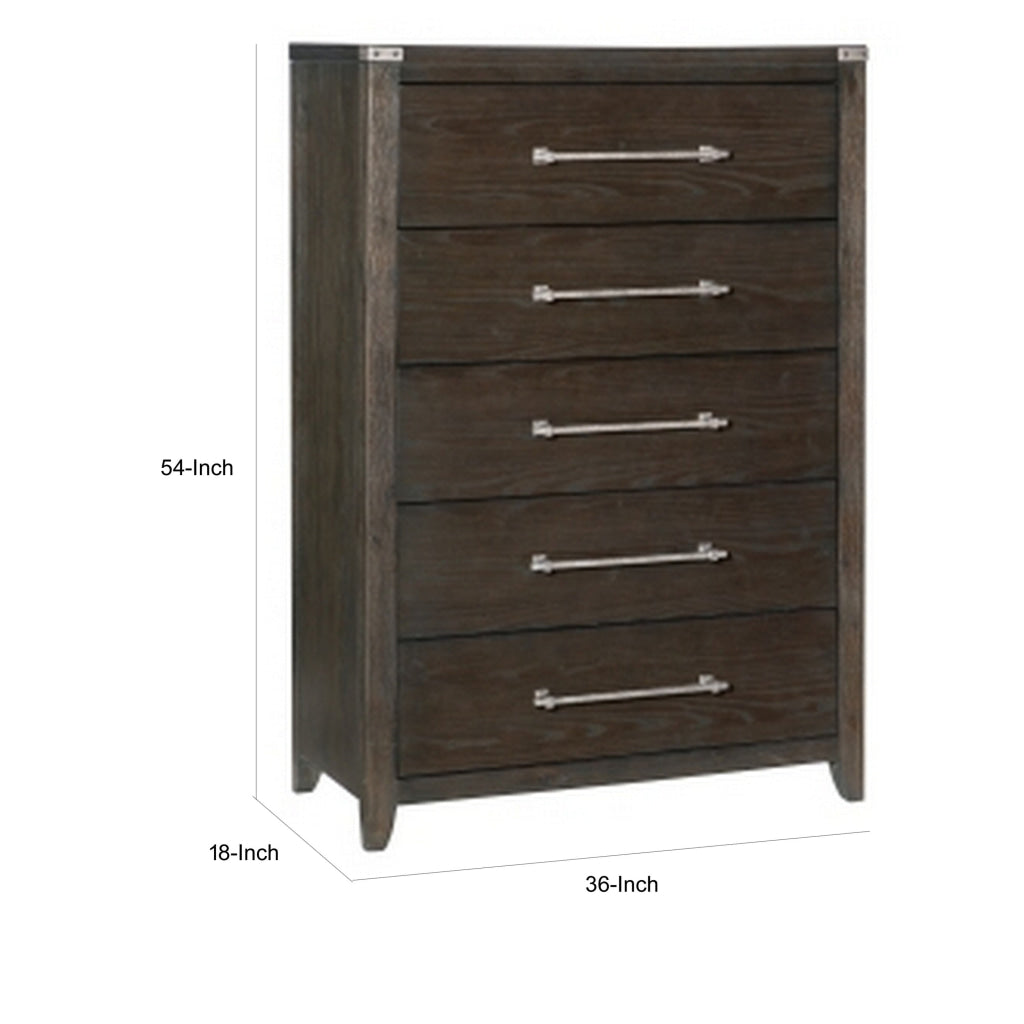 Bery 54 Inch Tall Dresser Chest 5 Drawers Metal Handles Dark Brown By Casagear Home BM314557