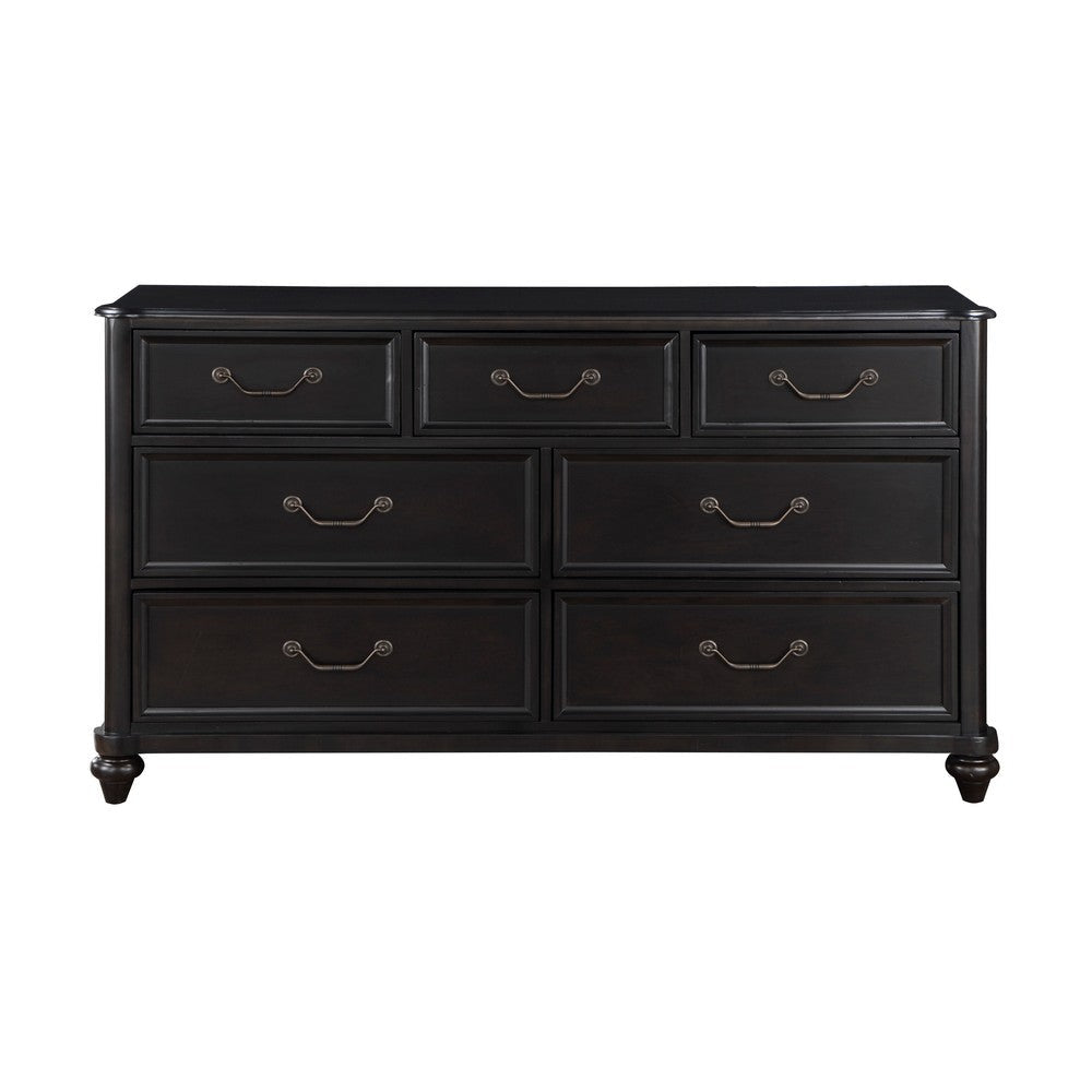 Vix 64 Inch Wide Dresser 7 Molded Trim Drawers Pewter Drop Handles Black By Casagear Home BM314559