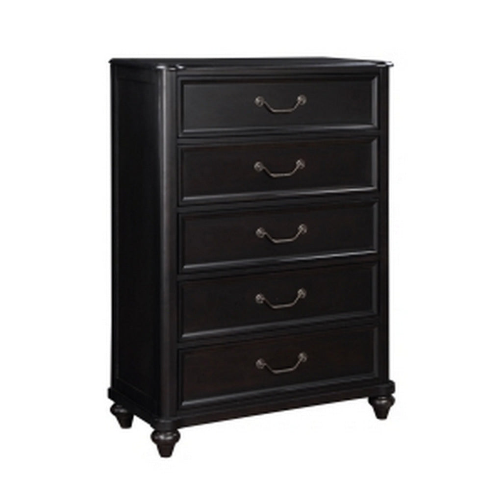 Vix 51 Inch Tall Dresser Chest 5 Drawers Pewter Drop Handles Black By Casagear Home BM314560