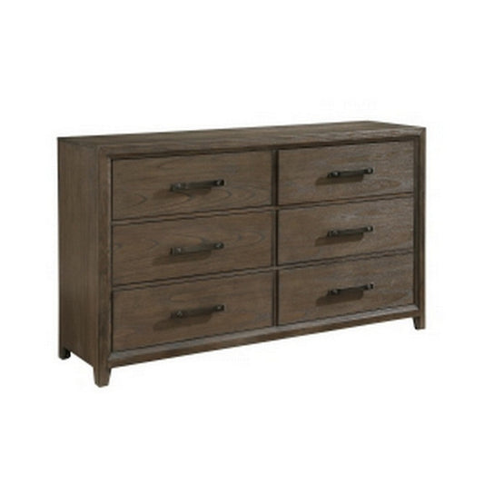 Wyn 62 Inch Wide Dresser, 6 Drawers, Nickel Handles, Brushed Walnut Brown By Casagear Home