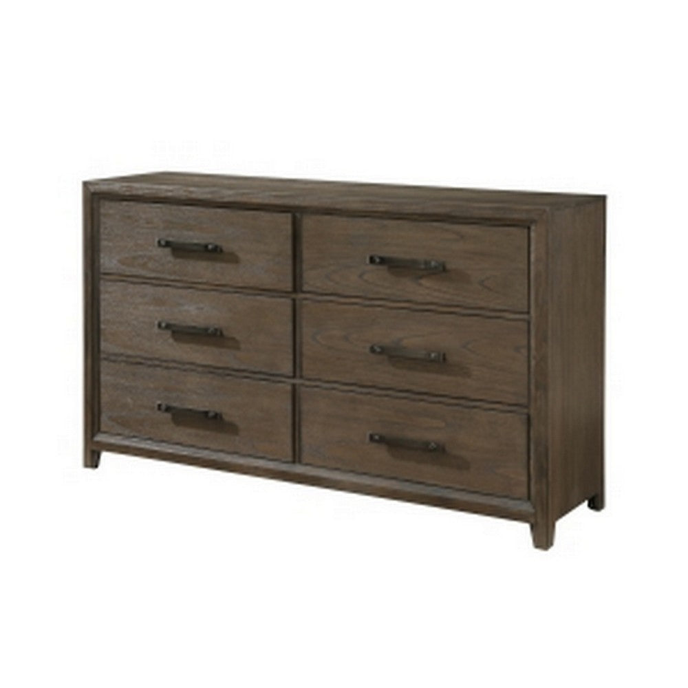 Wyn 62 Inch Wide Dresser 6 Drawers Nickel Handles Brushed Walnut Brown By Casagear Home BM314562