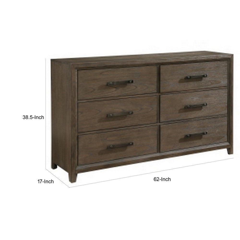 Wyn 62 Inch Wide Dresser 6 Drawers Nickel Handles Brushed Walnut Brown By Casagear Home BM314562