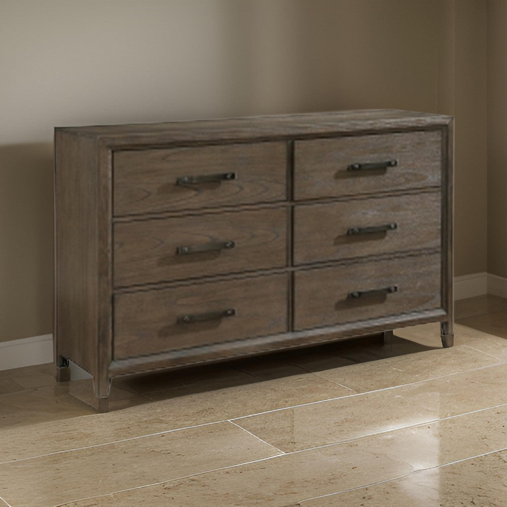 Wyn 62 Inch Wide Dresser 6 Drawers Nickel Handles Brushed Walnut Brown By Casagear Home BM314562