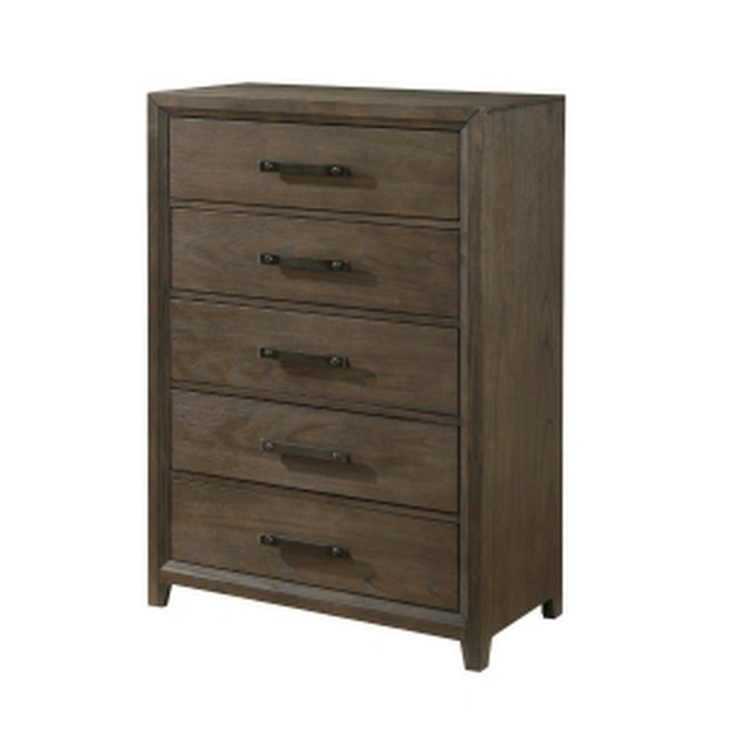 Wyn 52 Inch Tall Dresser Chest 5 Drawers Nickel Handles Walnut Brown By Casagear Home BM314563