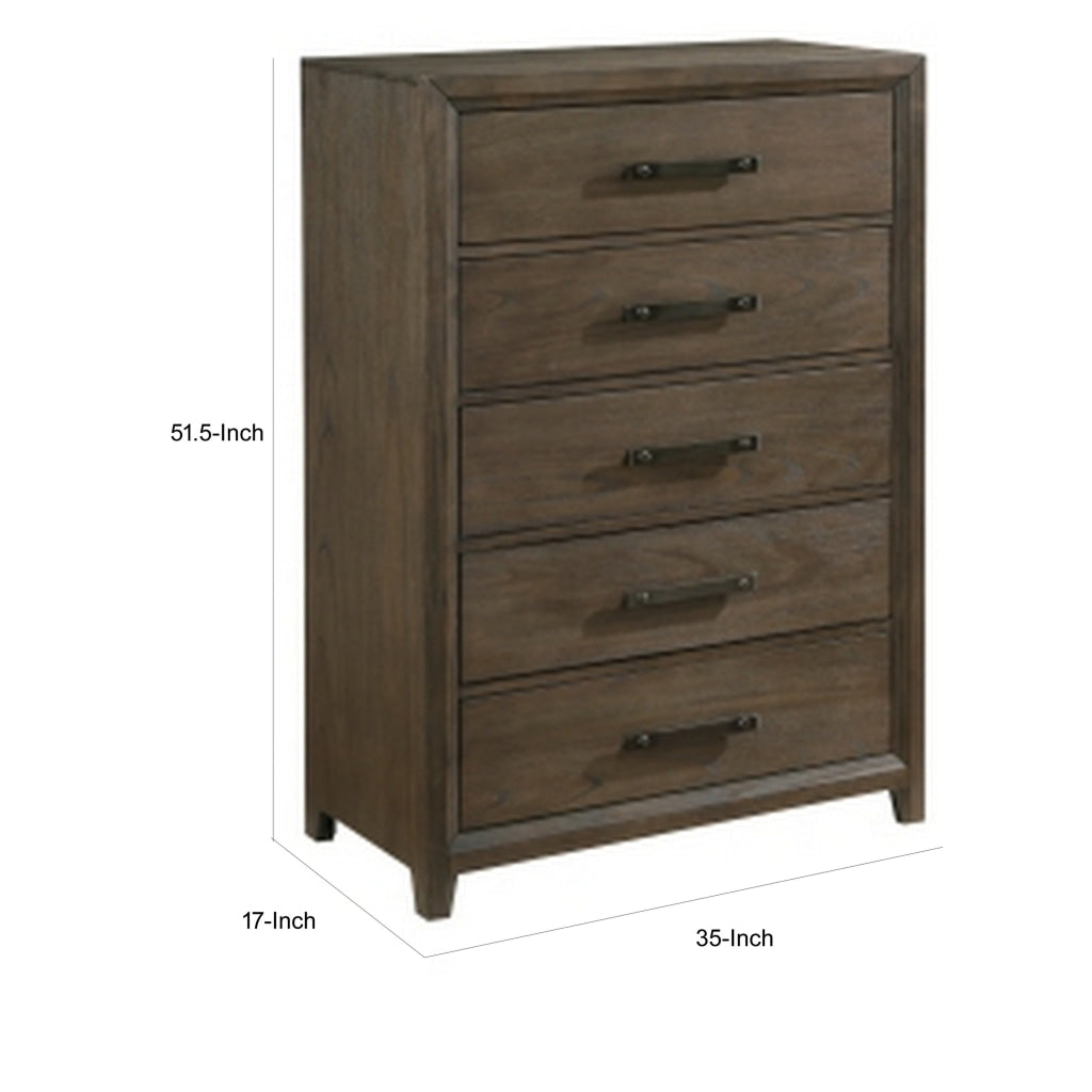 Wyn 52 Inch Tall Dresser Chest 5 Drawers Nickel Handles Walnut Brown By Casagear Home BM314563