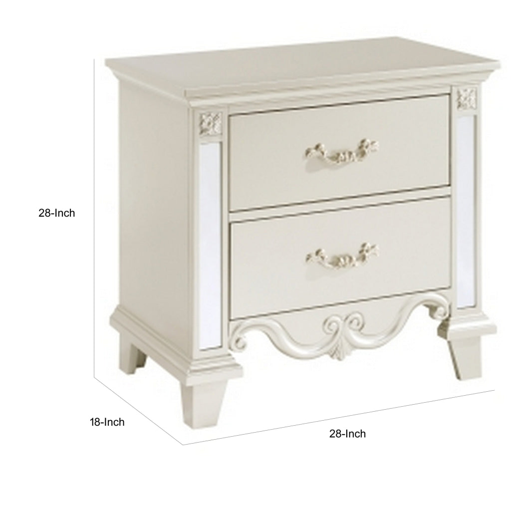 Xeni 28 Inch Nighstand 2 Drawers Scrolled and Mirror Accent Champagne By Casagear Home BM314564