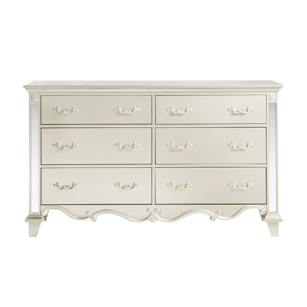 Xeni 66 Inch Wide Dresser 6 Drawers Scrolled Mirror Accent Champagne By Casagear Home BM314565