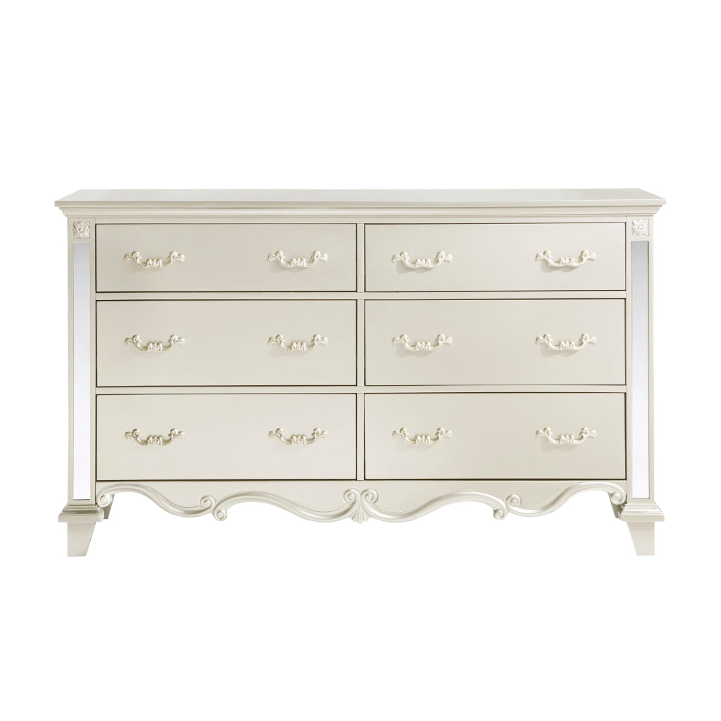 Xeni 66 Inch Wide Dresser 6 Drawers Scrolled Mirror Accent Champagne By Casagear Home BM314565