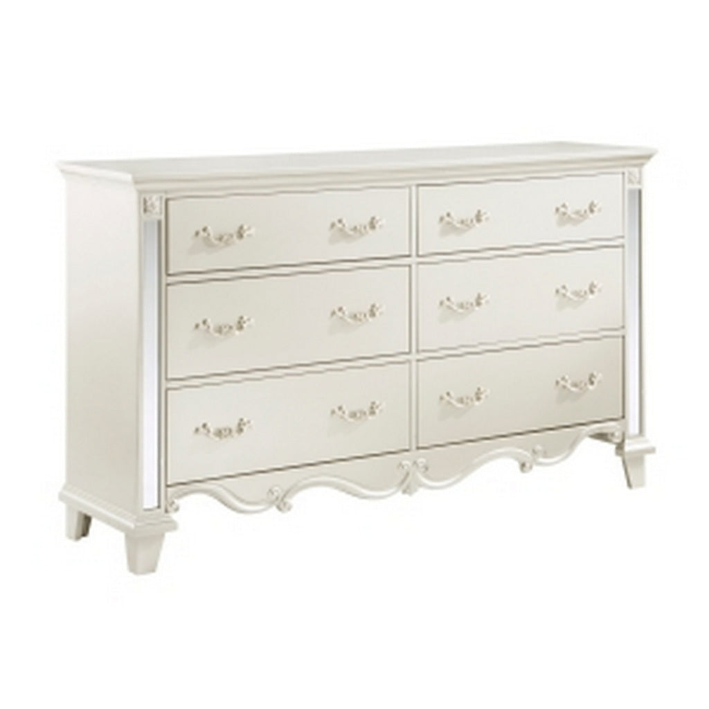 Xeni 66 Inch Wide Dresser 6 Drawers Scrolled Mirror Accent Champagne By Casagear Home BM314565