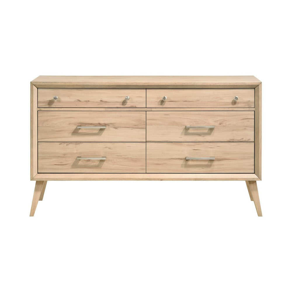 Kali 60 Inch Wide Dresser 6 Drawers Nickel Handles Oak Brown Solid Wood By Casagear Home BM314567