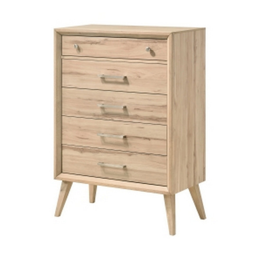 Kali 49 Inch Tall Dresser Chest 5 Drawers Nickel Handles Oak Brown Wood By Casagear Home BM314568