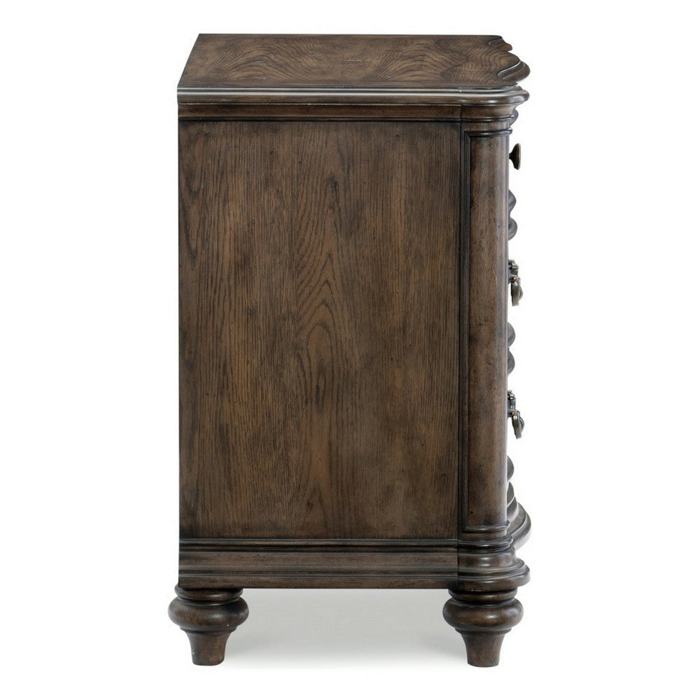 Deborah 30 Inch Nightstand 3 Drawers Bronze Drop Handles Brown Wood By Casagear Home BM314569