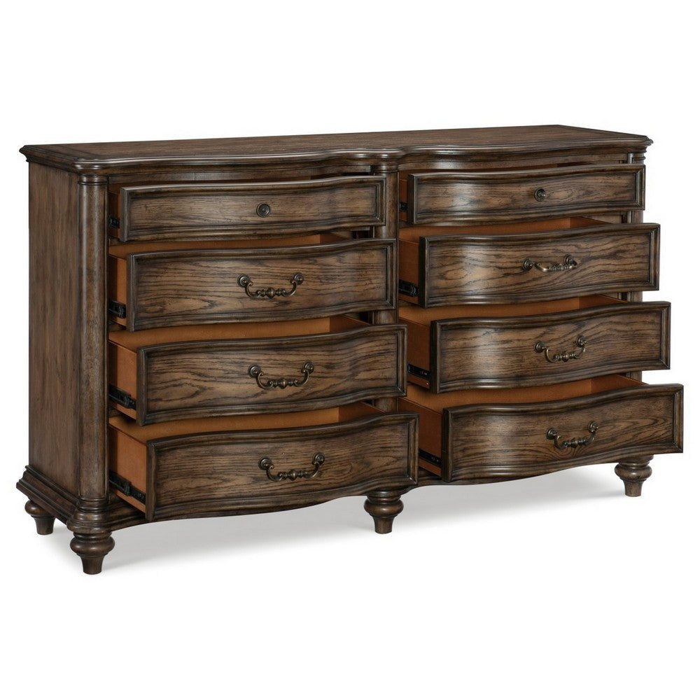 Deborah 68 Inch Dresser 8 Drawers Knobs and Drop Handles Brown Wood By Casagear Home BM314570