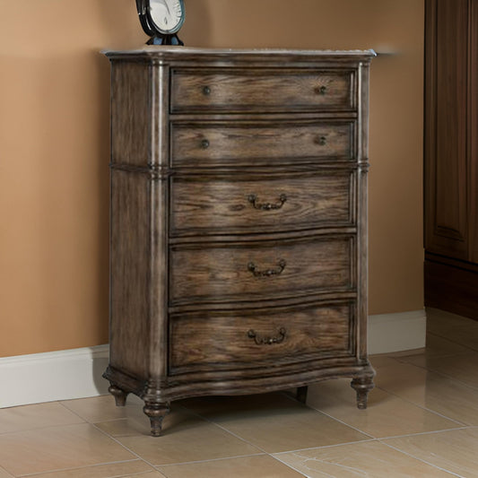 Deborah 56 Inch Tall Dresser Chest, 5 Drawers, Drop Handles, Brown Wood By Casagear Home