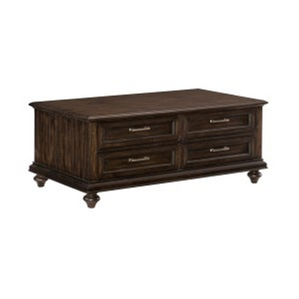 Berey 48 Inch Cocktail Coffee Table, 4 Drawers, Driftwood Brown Wood By Casagear Home