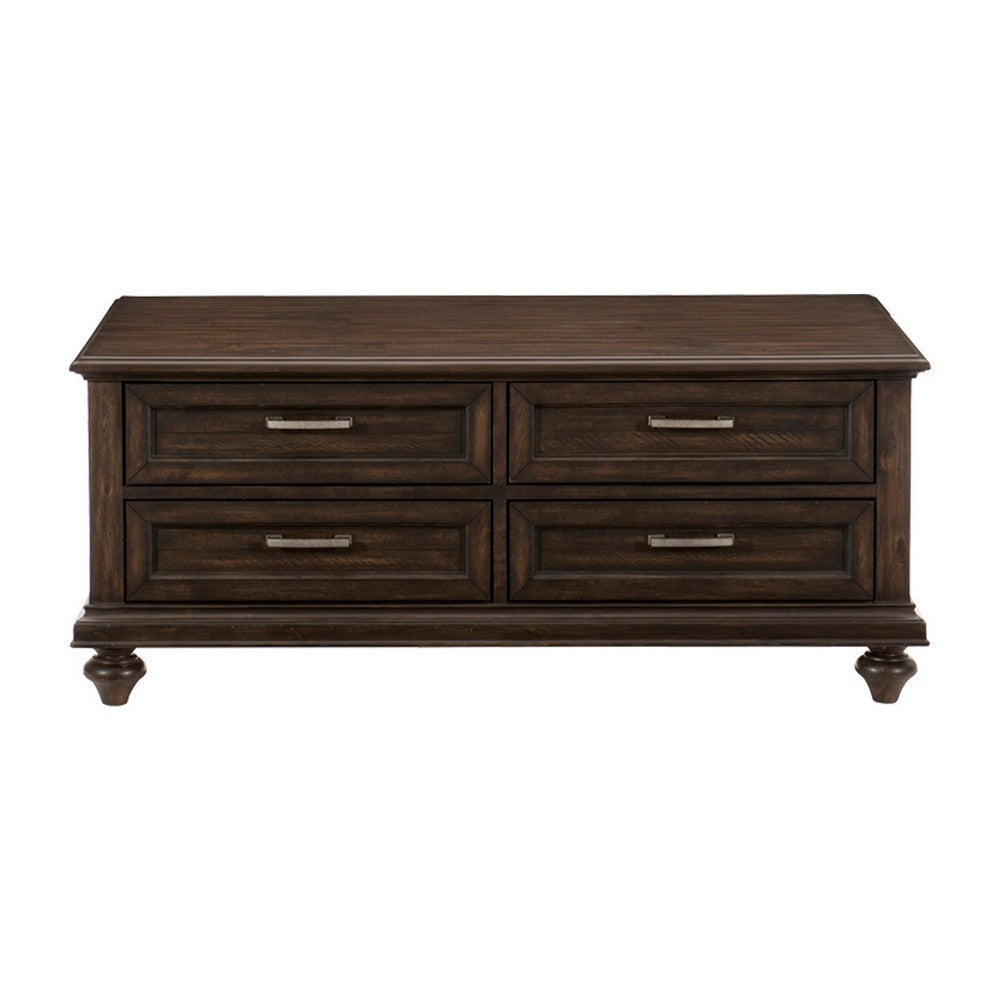 Berey 48 Inch Cocktail Coffee Table 4 Drawers Driftwood Brown Wood By Casagear Home BM314572