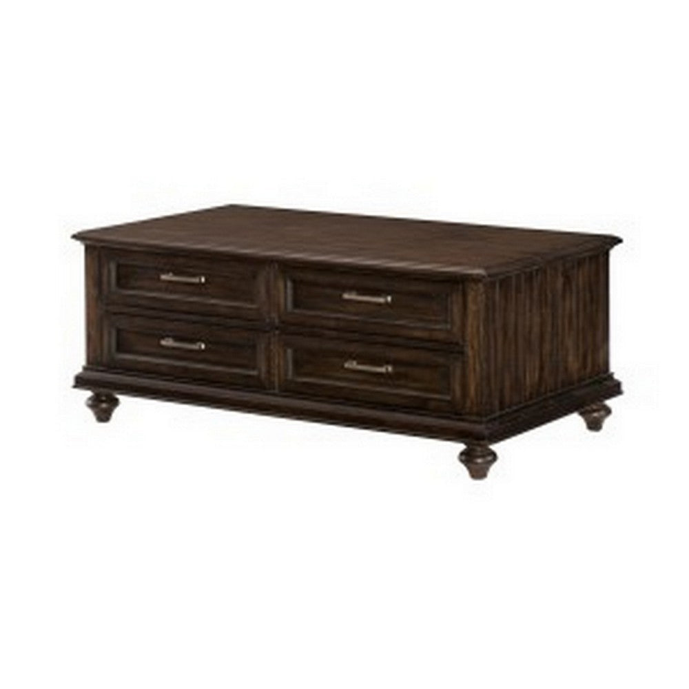 Berey 48 Inch Cocktail Coffee Table 4 Drawers Driftwood Brown Wood By Casagear Home BM314572