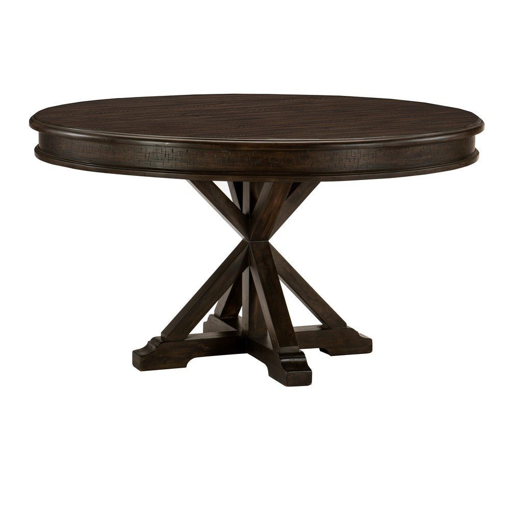 Berey 54 Inch Dining Table Round 4 Seater Driftwood Brown Wood Finish By Casagear Home BM314573