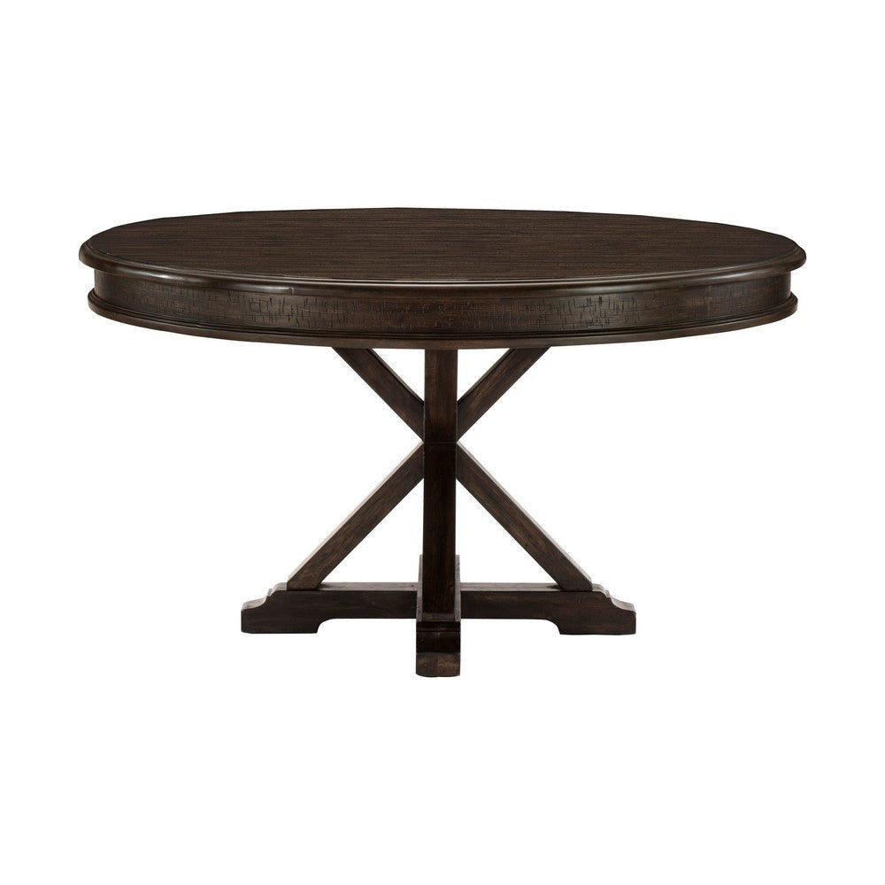 Berey 54 Inch Dining Table Round 4 Seater Driftwood Brown Wood Finish By Casagear Home BM314573