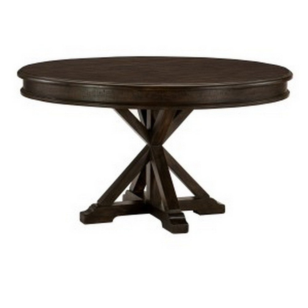 Berey 54 Inch Dining Table, Round 4 Seater, Driftwood Brown Wood Finish By Casagear Home