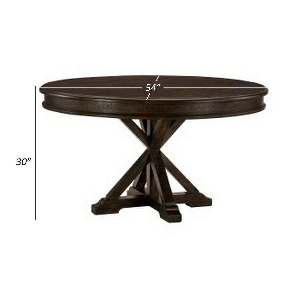 Berey 54 Inch Dining Table Round 4 Seater Driftwood Brown Wood Finish By Casagear Home BM314573