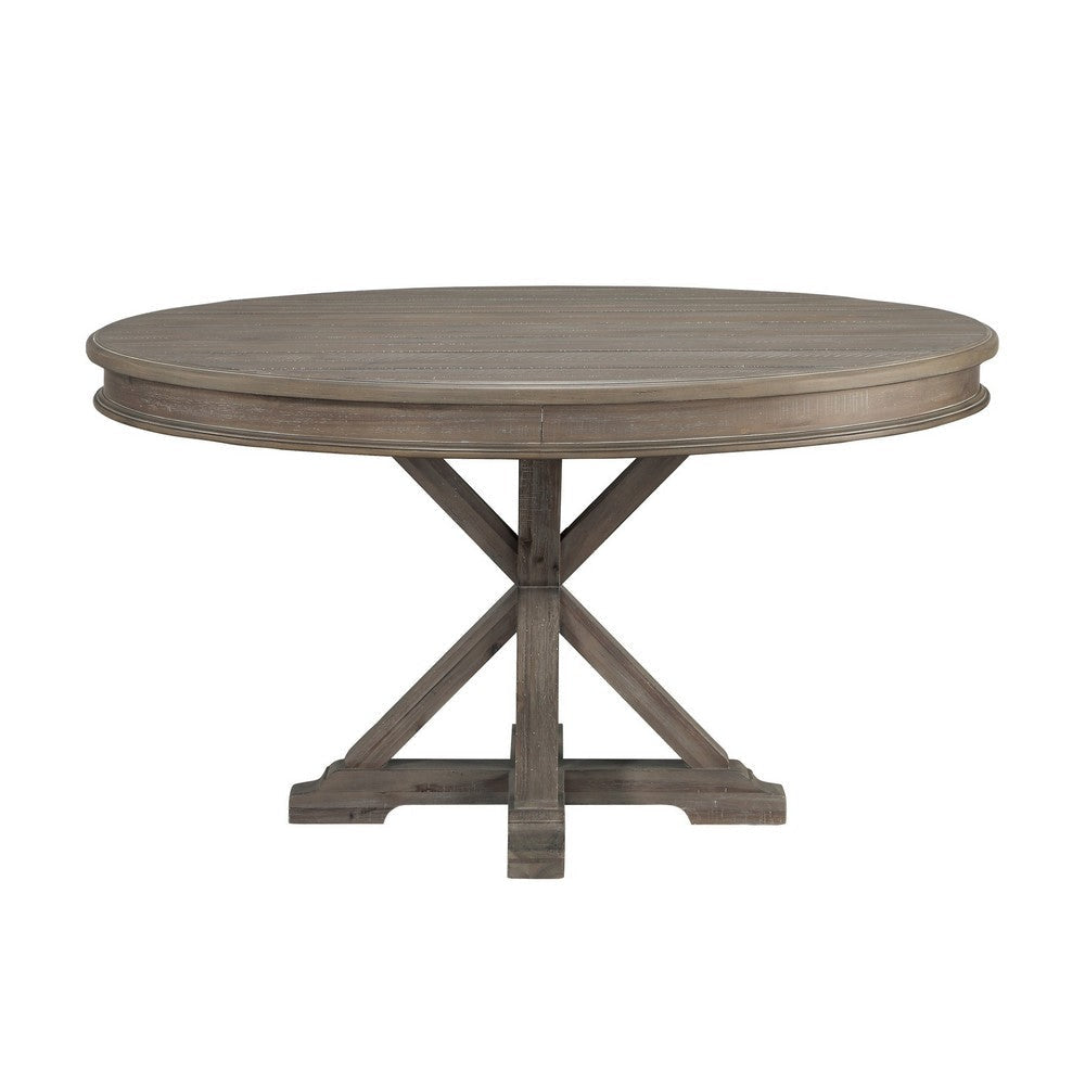 Berey 54 Inch Dining Table Round 4 Seater Driftwood Brown Gray Finish By Casagear Home BM314574