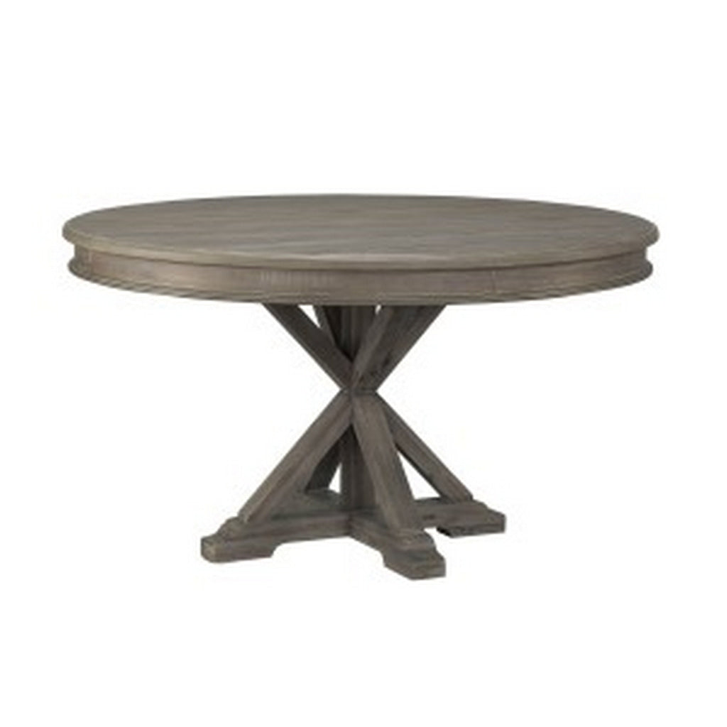 Berey 54 Inch Dining Table Round 4 Seater Driftwood Brown Gray Finish By Casagear Home BM314574