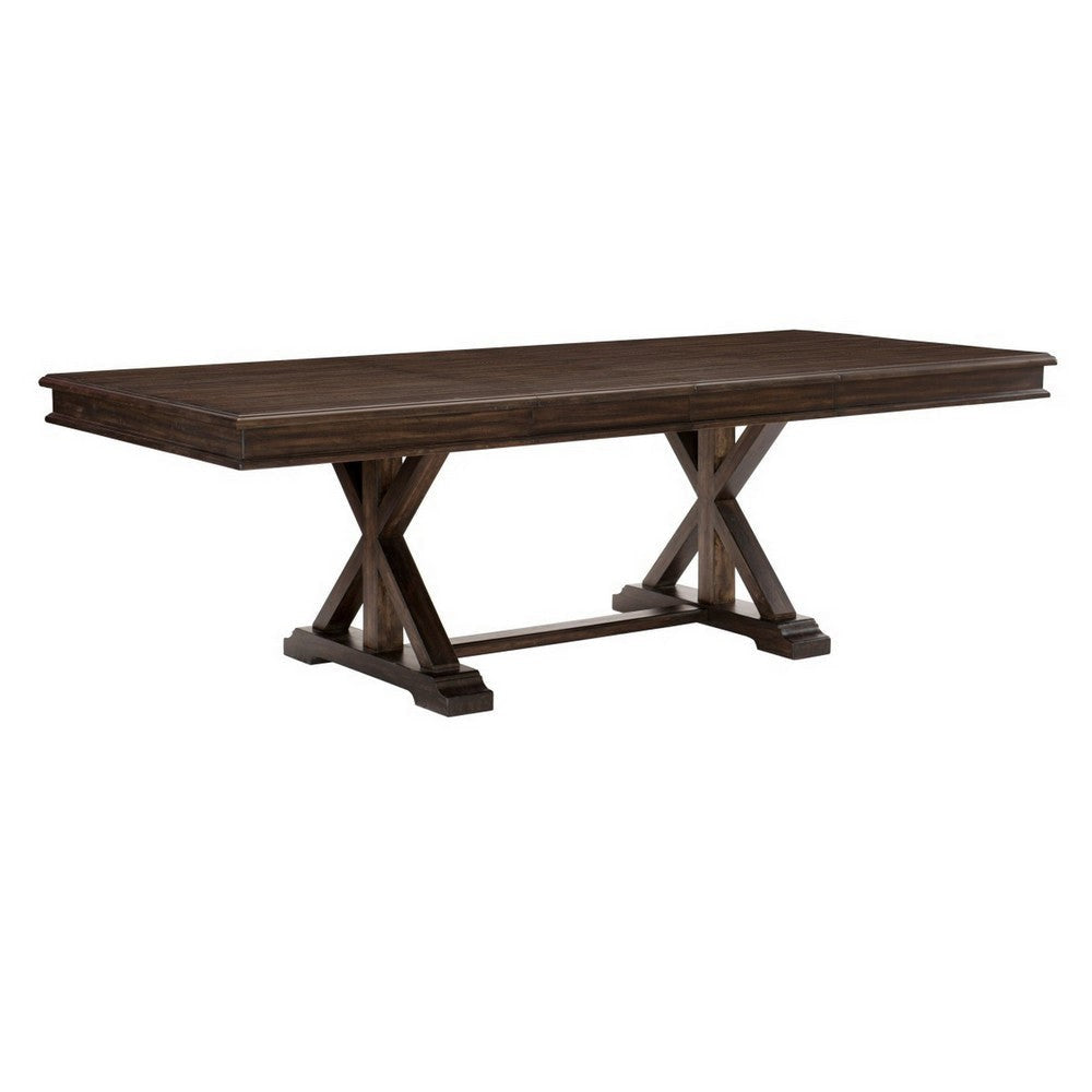 Berey 60-96 Inch Dining Table, Extendable, Trestle Base, Driftwood Brown By Casagear Home