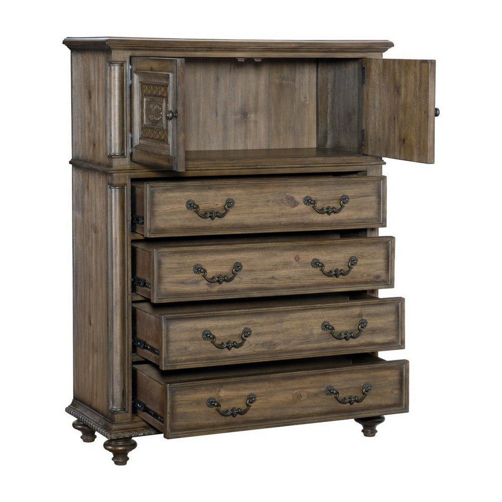 Danya 58 Inch Tall Dresser Chest 4 Drawers Cabinet Weathered Pecan Brown By Casagear Home BM314576