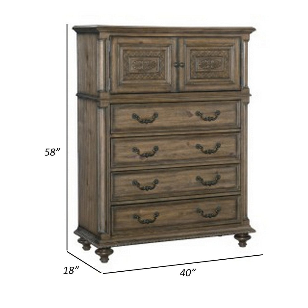 Danya 58 Inch Tall Dresser Chest 4 Drawers Cabinet Weathered Pecan Brown By Casagear Home BM314576