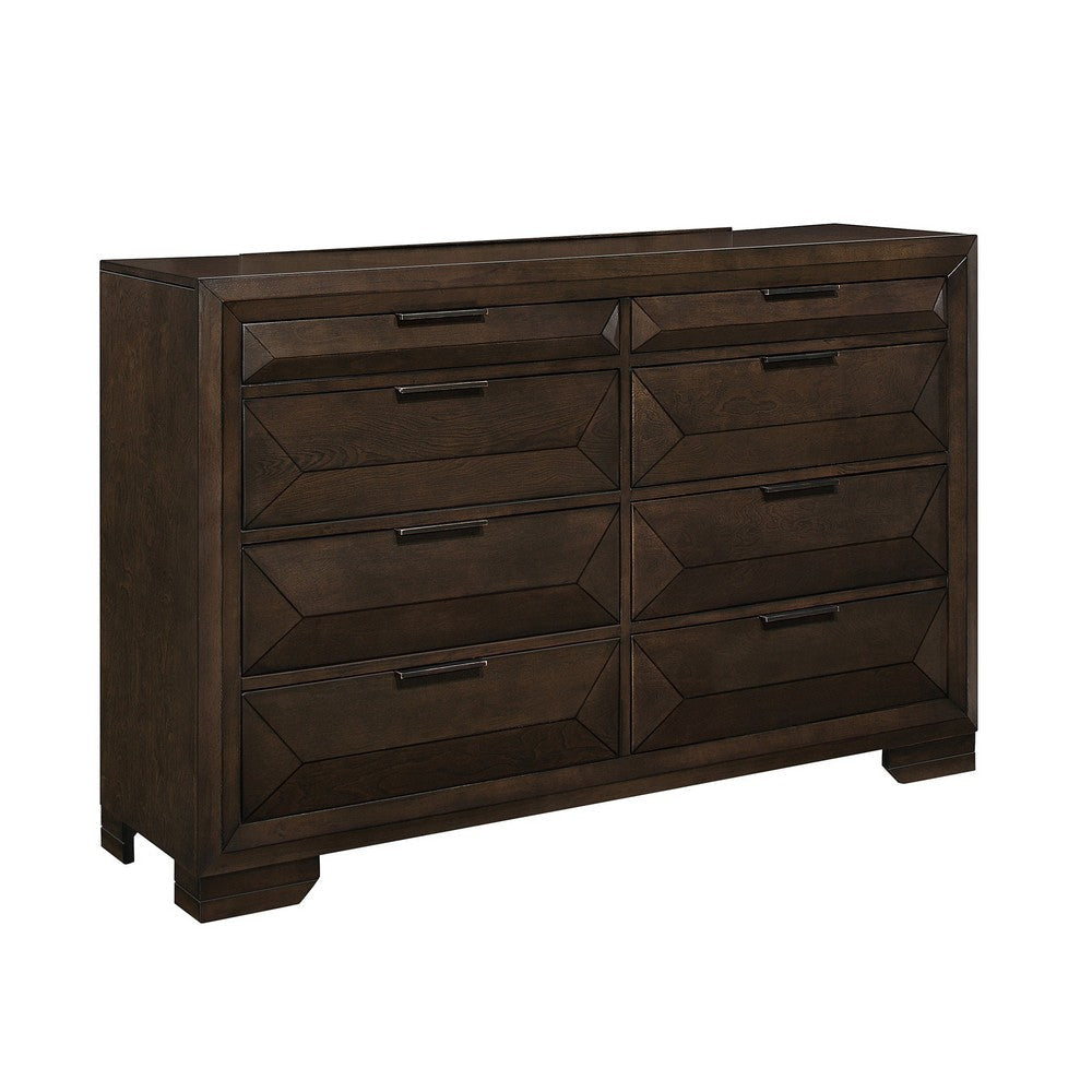 Amelie 59 Inch Dresser, 8 Drawers, Bronze Handles, Warm Espresso Brown Wood By Casagear Home