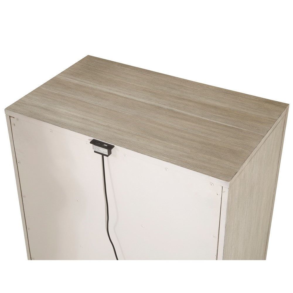 Owen 29 Inch Nightstand 3 Drawers USB Charging Port Light Beige Wood By Casagear Home BM314580