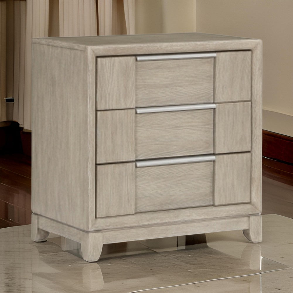 Owen 29 Inch Nightstand, 3 Drawers, USB Charging Port, Light Beige Wood By Casagear Home