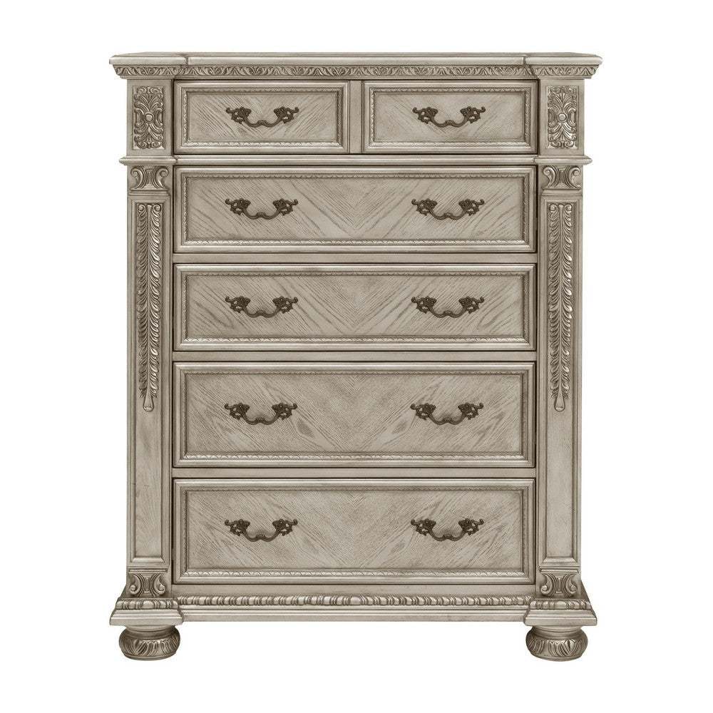 Lumi 55 Inch Tall Dresser Chest 5 Drawers Drop Handles Platinum Gold By Casagear Home BM314587