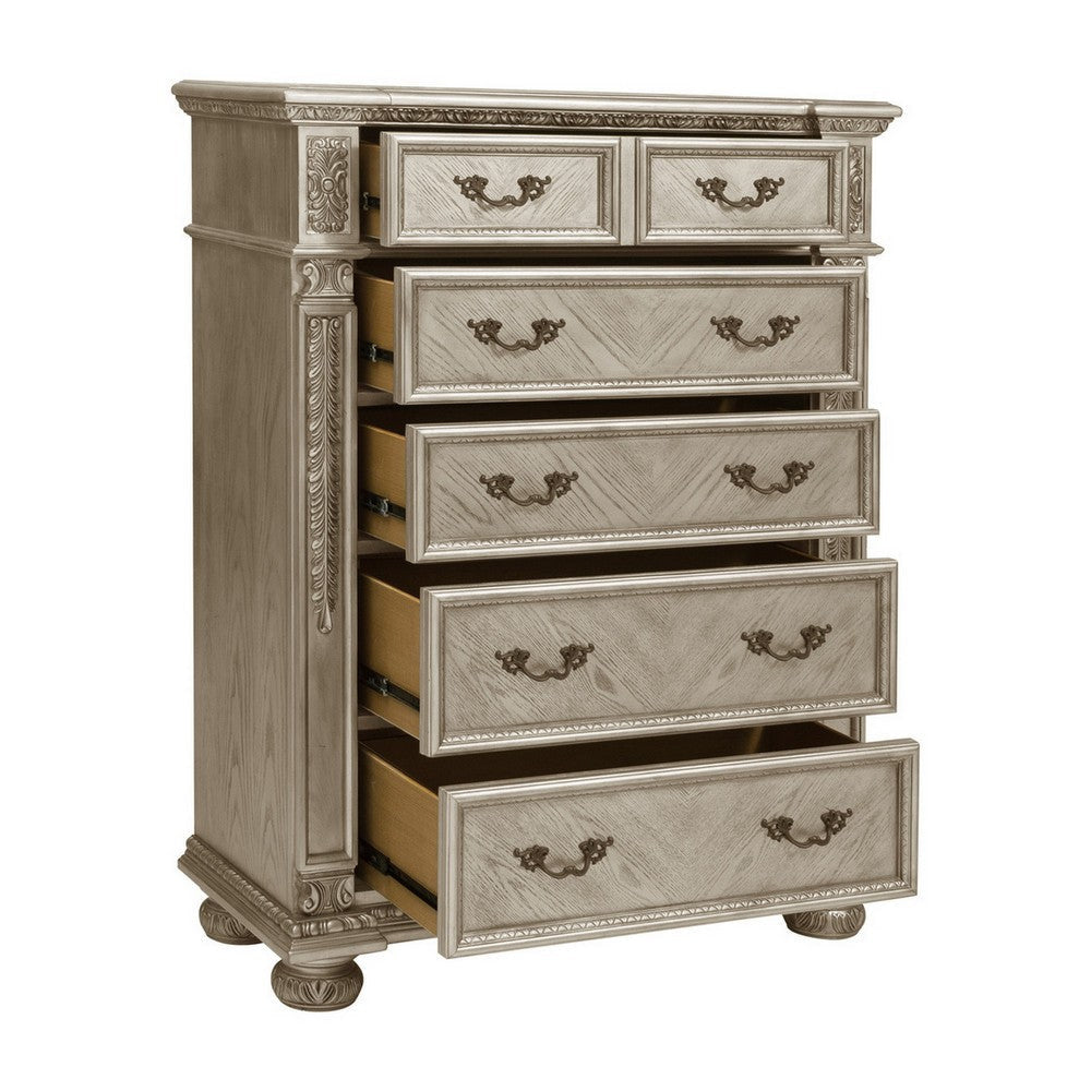 Lumi 55 Inch Tall Dresser Chest 5 Drawers Drop Handles Platinum Gold By Casagear Home BM314587