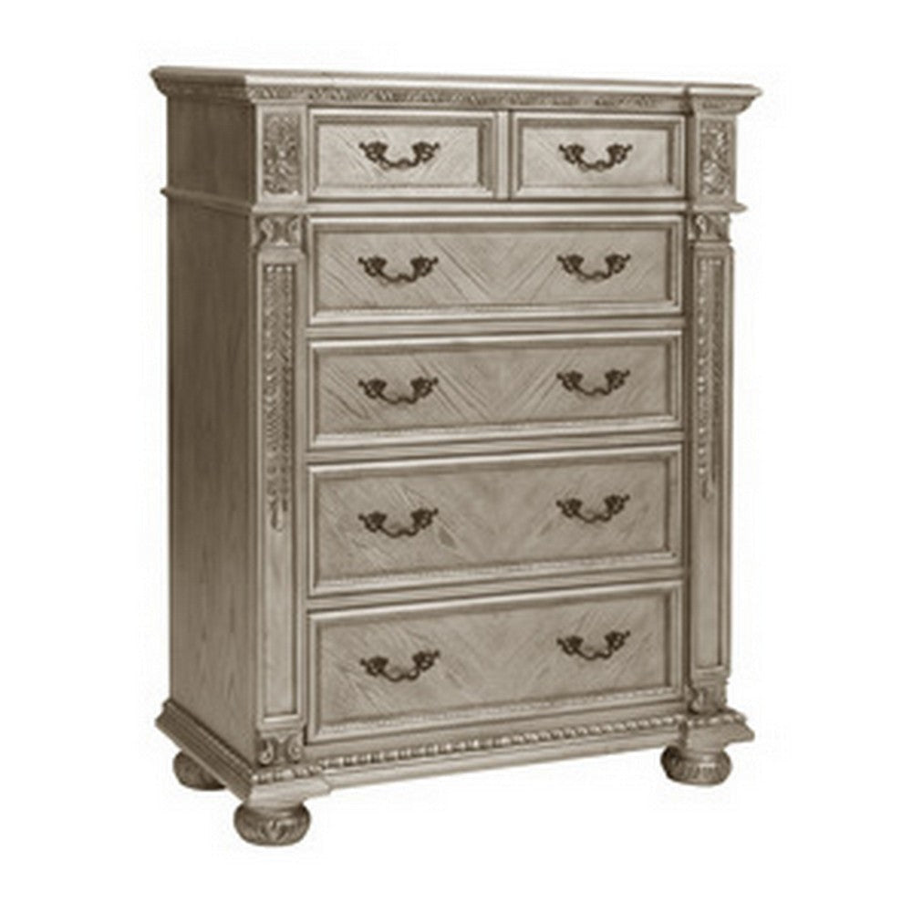 Lumi 55 Inch Tall Dresser Chest, 5 Drawers, Drop Handles, Platinum Gold By Casagear Home