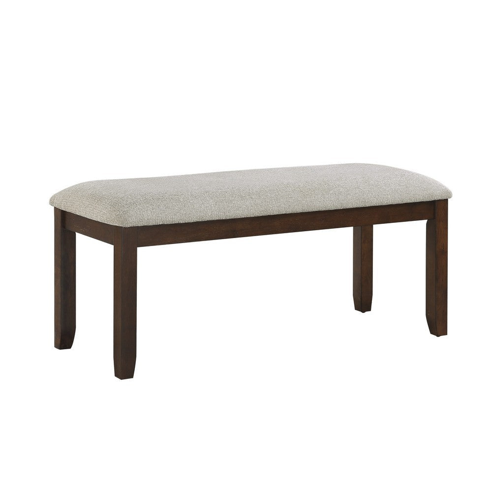 Humpty 43 Inch Bench Gray Polyester Upholstery Cherry Brown Solid Wood By Casagear Home BM314591