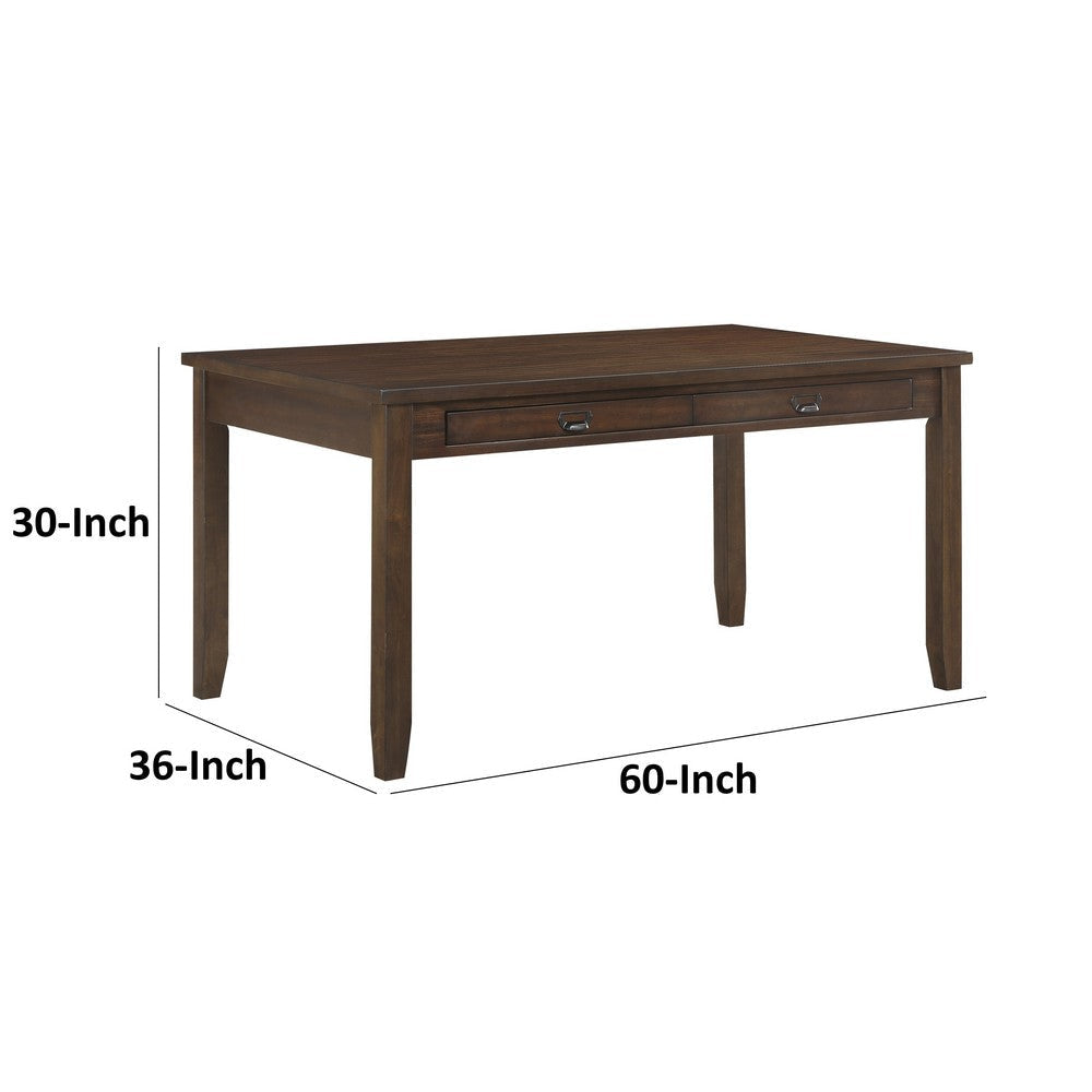 Humpty 60 Inch Dining Table, Rectangular Top, 2 Drawers, Cherry Brown Wood By Casagear Home