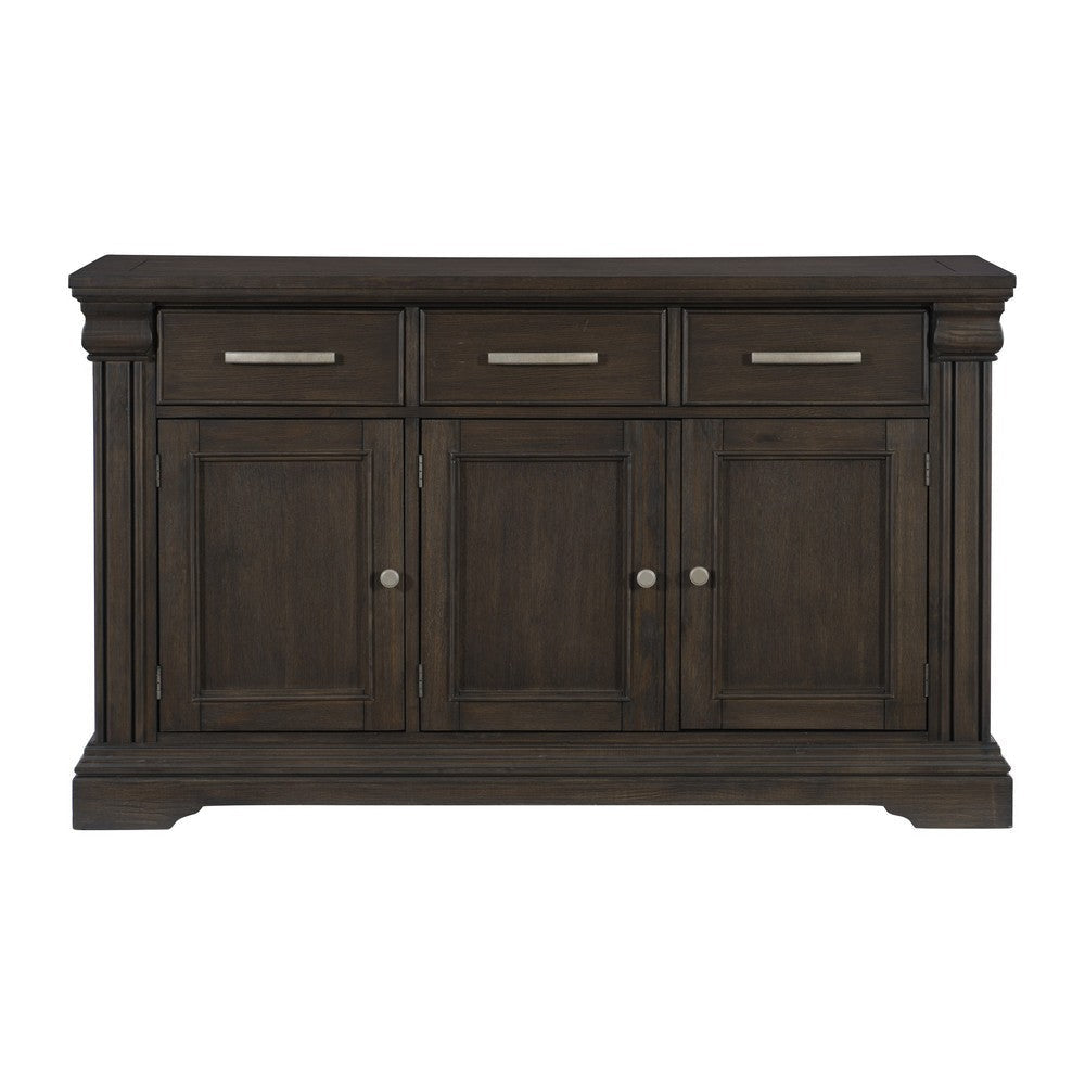 Ruth 60 Inch Sideboard Server Buffet 3 Drawer 3 Cabinet Rustic Brown Wood By Casagear Home BM314594