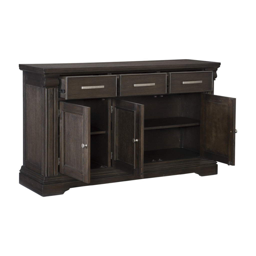 Ruth 60 Inch Sideboard Server Buffet 3 Drawer 3 Cabinet Rustic Brown Wood By Casagear Home BM314594