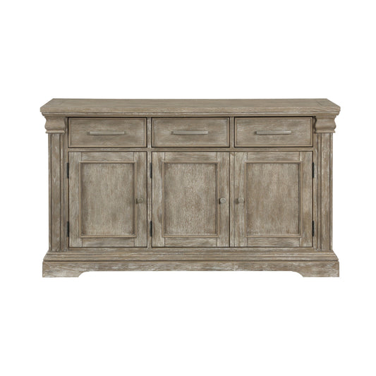 Ruth 60 Inch Sideboard Server Buffet, 3 Drawer, 3 Cabinet, Rustic Gray Wood By Casagear Home