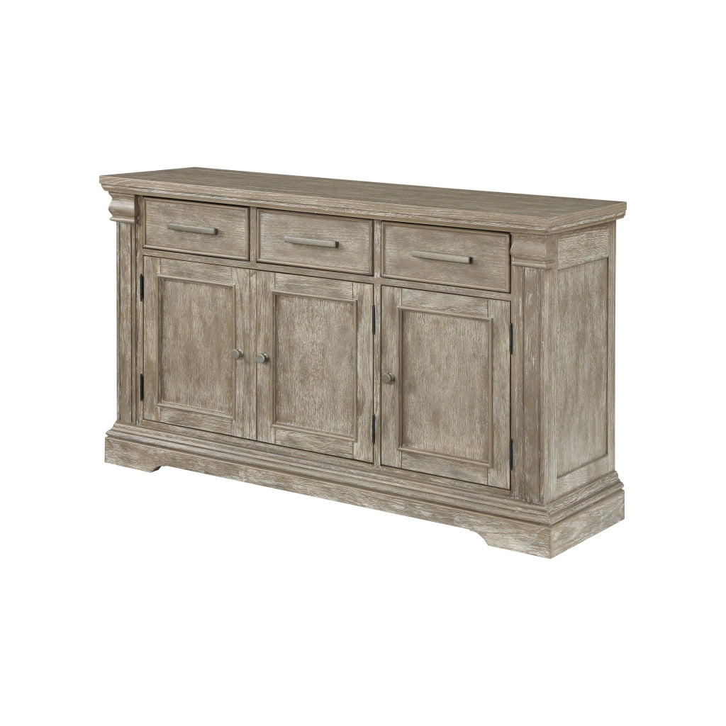 Ruth 60 Inch Sideboard Server Buffet 3 Drawer 3 Cabinet Rustic Gray Wood By Casagear Home BM314595