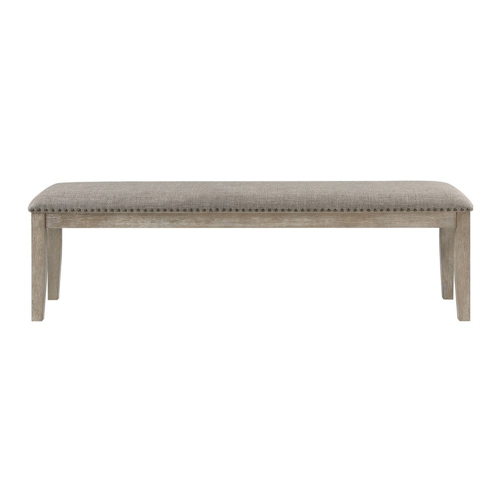 Ruth 64 Inch Bench Nailhead Trim Polyester Upholstery Gray Solid Wood By Casagear Home BM314596