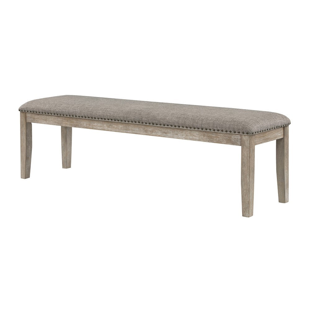 Ruth 64 Inch Bench Nailhead Trim Polyester Upholstery Gray Solid Wood By Casagear Home BM314596